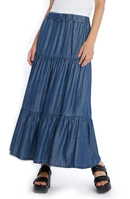 Wash Lab Denim Tiered Maxi Skirt Trip Blue at Nordstrom,