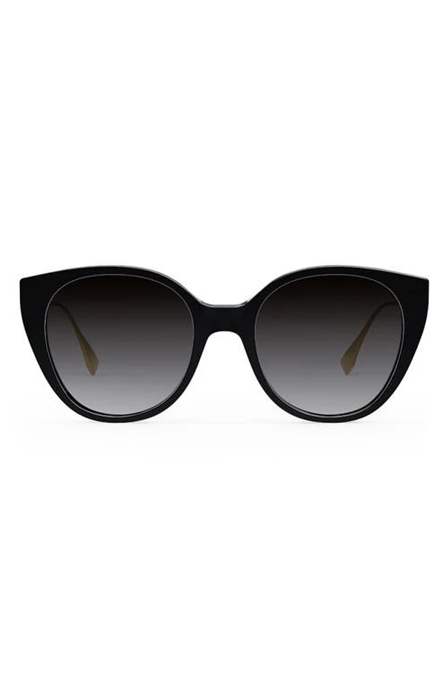 The Fendi Baguette 54mm Round Sunglasses in Shiny Black /Smoke Polarized at Nordstrom