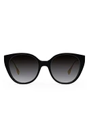 The Fendi Baguette 54mm Round Sunglasses in Shiny Black /Smoke Polarized at Nordstrom