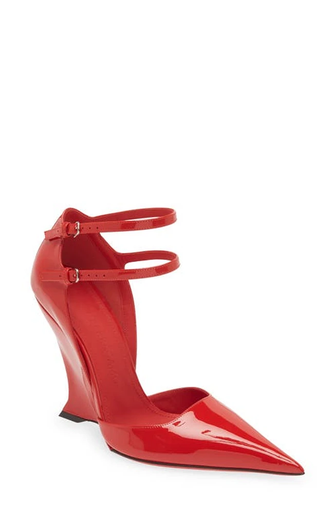 FERRAGAMO Vidya Double Ankle Strap Pointed Toe Pump Flame Red at Nordstrom,