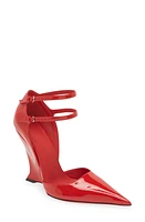 FERRAGAMO Vidya Double Ankle Strap Pointed Toe Pump Flame Red at Nordstrom,