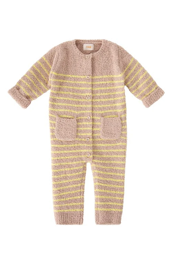 7 A. M. Enfant Stripe Teddy Romper in Pecan Chartreuse at Nordstrom