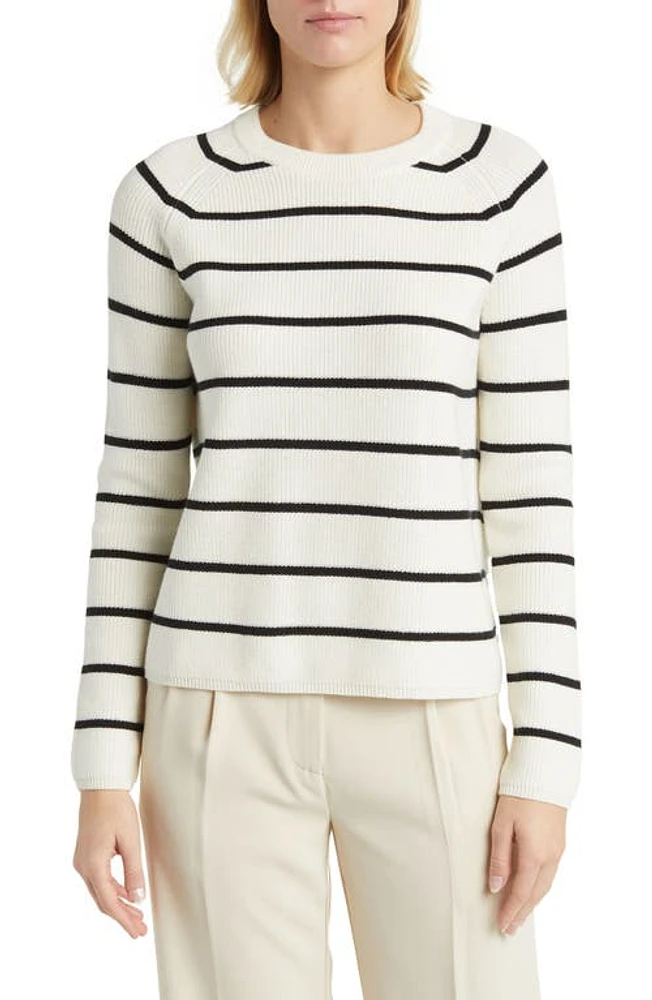 Nordstrom Rib Organic Cotton & Merino Wool Sweater in Ivory Pristine- Black Stripe at Nordstrom, Size Xx-Large