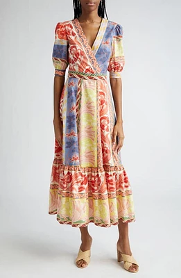 Etro Puff Sleeve Cotton Midi Dress Print /white Multi X0802 at Nordstrom, Us