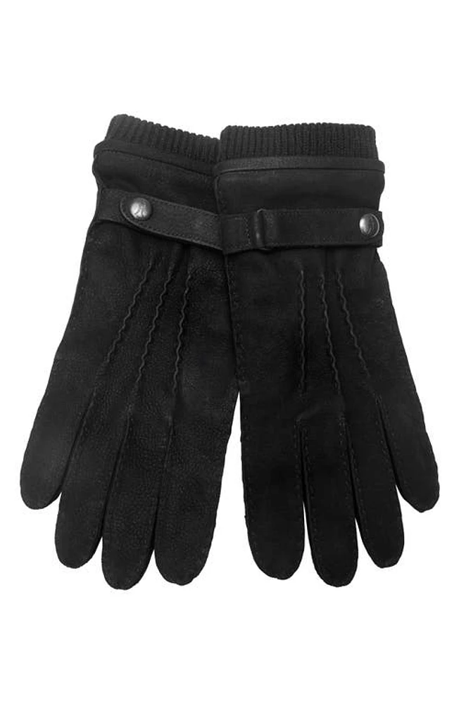 AllSaints Handstitched Leather Gloves in Black/Matte Black at Nordstrom, Size Small