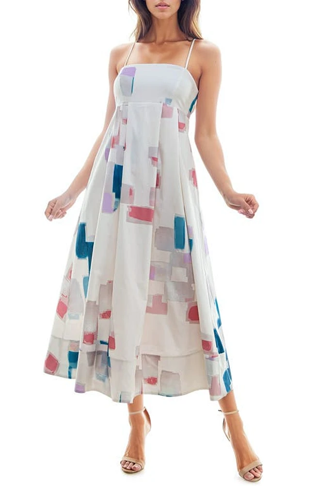 Socialite Print Empire Waist Stretch Poplin Sundress Cream Geo at Nordstrom,