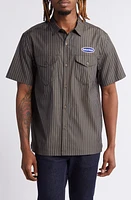 Saturdays NYC Bruce Stripe Short Sleeve Work Shirt Dark Earth at Nordstrom,