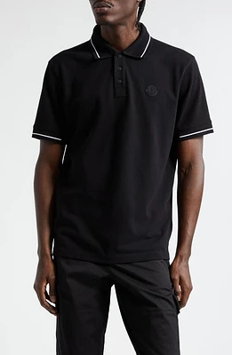 Moncler Tipped Cotton Piqué Knit Polo Black at Nordstrom,