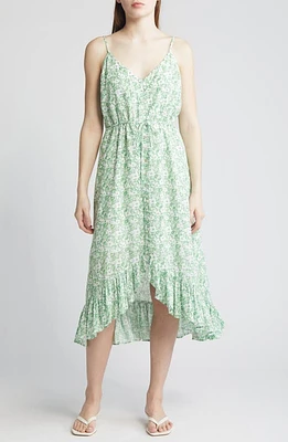 Rails Frida Floral Asymmetric Hem Linen Blend Sundress Green Texture at Nordstrom,