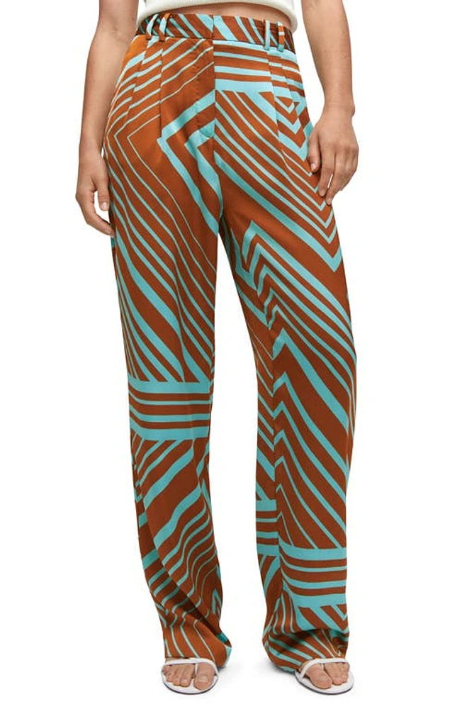 MANGO Geo Print High Waist Satin Pants Turquoise at Nordstrom,