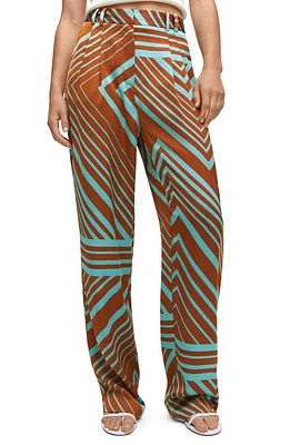 MANGO Geo Print High Waist Satin Pants Turquoise at Nordstrom,