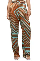 MANGO Geo Print High Waist Satin Pants Turquoise at Nordstrom,