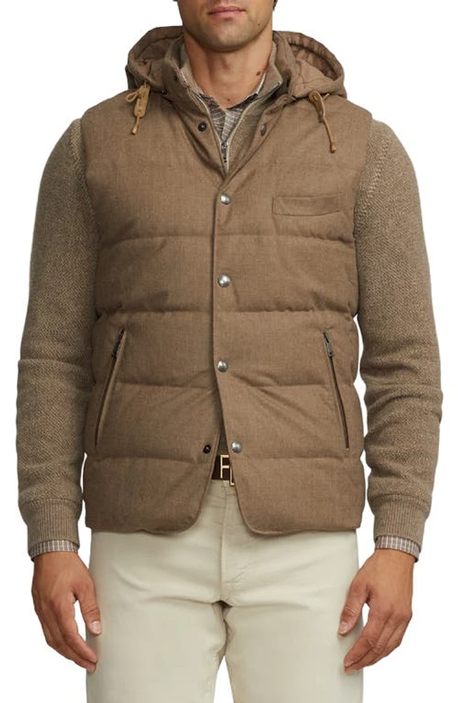 Ralph Lauren Purple Label Joel Wool 750 Fill Power Down Vest with Removable Hood in Dark Taupe Melange at Nordstrom, Size Medium