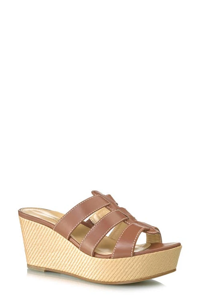 MARION PARKE Page Platform Wedge Slide Sandal Luggage - Ecru Stitching at Nordstrom,