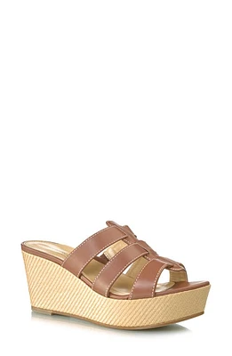 MARION PARKE Page Platform Wedge Slide Sandal Luggage - Ecru Stitching at Nordstrom,