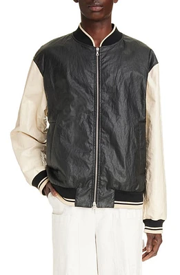 Dries Van Noten Volker Coated Linen Bomber Jacket Black 900 at Nordstrom,