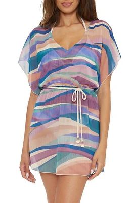 Becca Sound Waves Metallic Stripe Sheer Cover-Up Dress Blue Multi at Nordstrom,