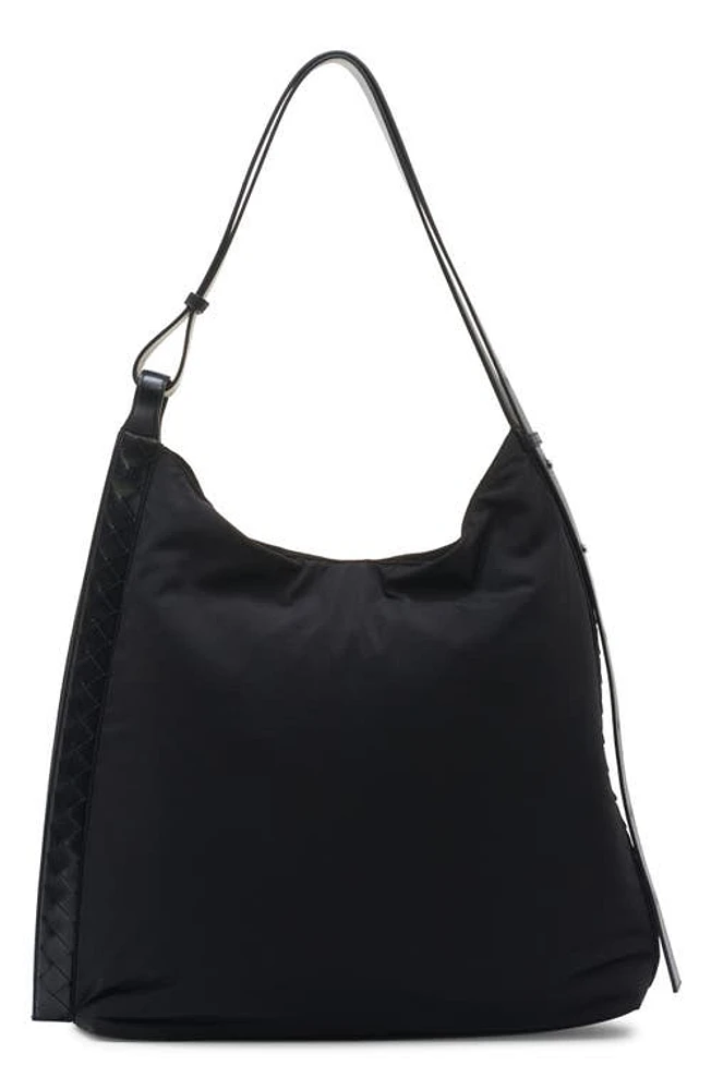 Bottega Veneta Large Nylon Hobo Bag in 8803 Black/Silver at Nordstrom