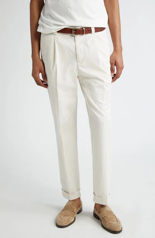 Brunello Cucinelli Pleat Front Garment Dyed Cotton Stretch Gabardine Pants Semi Di Lino at Nordstrom, Us