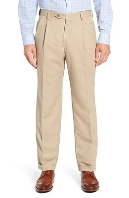 Berle Classic Fit Pleated Microfiber Performance Trousers Tan at Nordstrom,