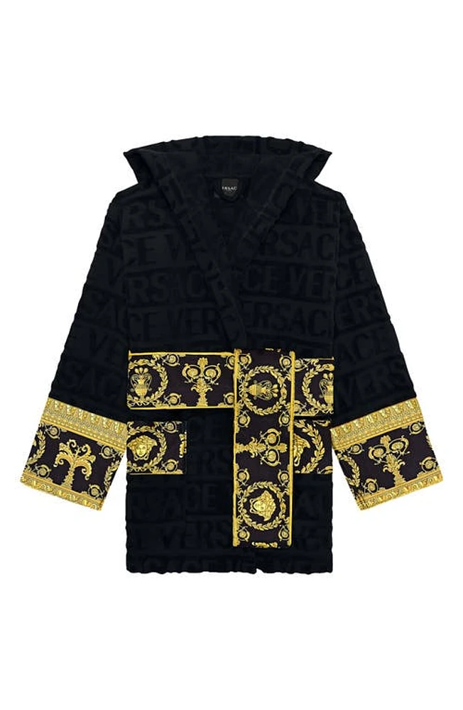 Versace Barocco Hooded Short Bathrobe Black at Nordstrom,