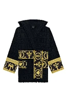 Versace Barocco Hooded Short Bathrobe Black at Nordstrom,