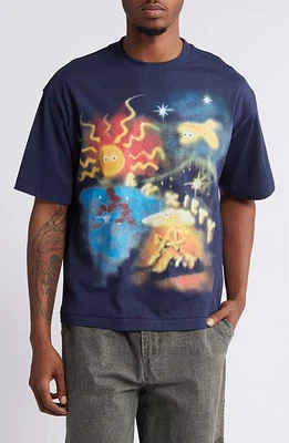 JUNGLES Anxiety Airbrush Graphic T-Shirt Navy at Nordstrom,