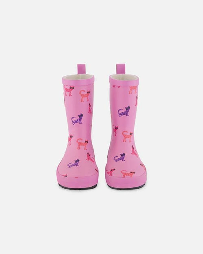 Deux Par Deux Baby Girl's Rain Boots Pink Printed Sunglasses Cats at Nordstrom