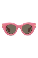 Loewe Inflated Pantos 46mm Small Round Sunglasses in Shiny Pink /Brown at Nordstrom