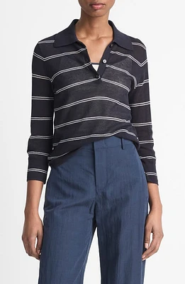 Vince Stripe Cotton Piqué Polo Coastal/Off White at Nordstrom,