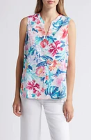 Tommy Bahama Perfectly Paradise Floral Sleeveless Linen Button-Up Shirt White at Nordstrom,