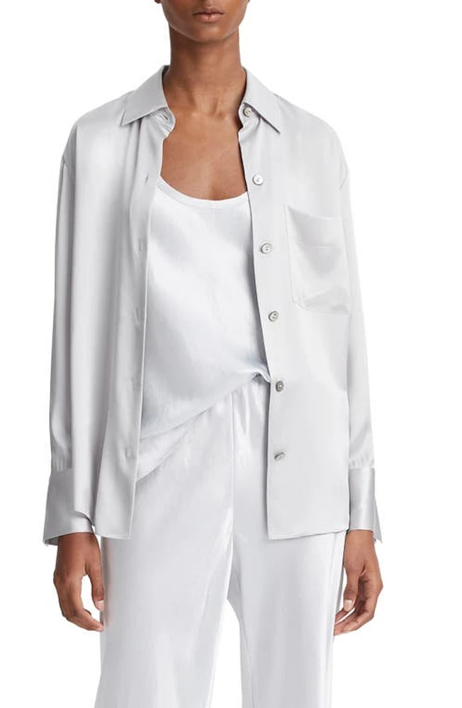 Vince Relaxed Silk Blouse in Silverstone at Nordstrom, Size Xx-Small