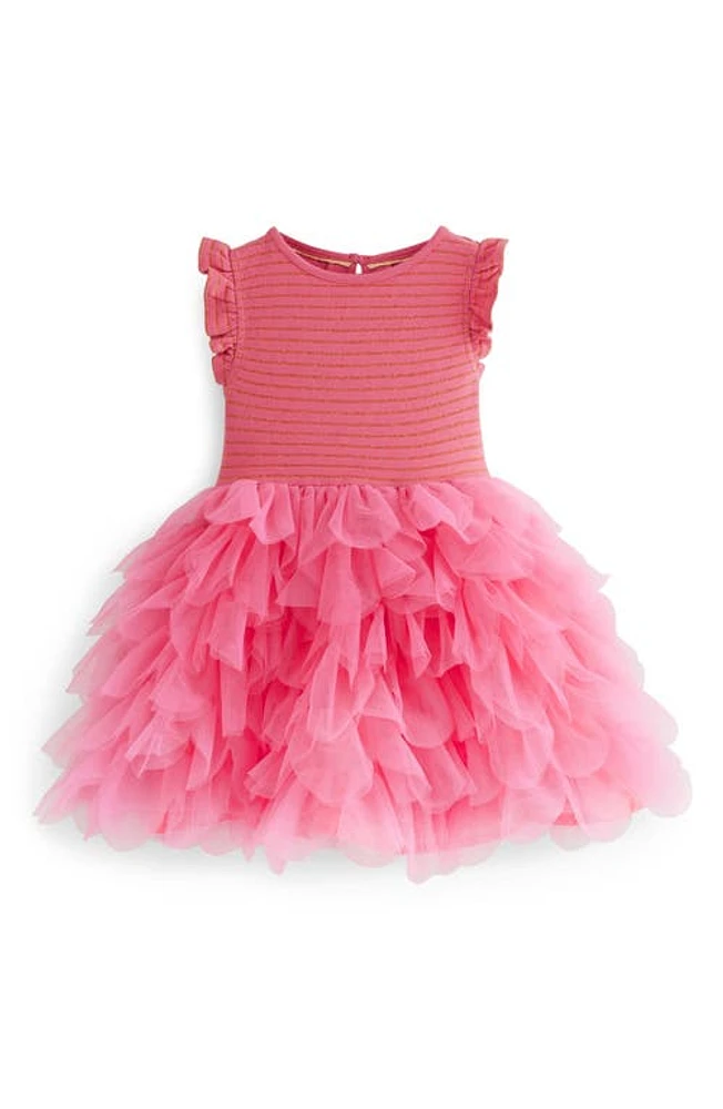 Mini Boden Kids' Metallic Stripe Petal Skirt Party Dress Rose Pink at Nordstrom,