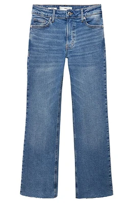 MANGO Raw Hem Crop Flare Jeans Medium Blue at Nordstrom,