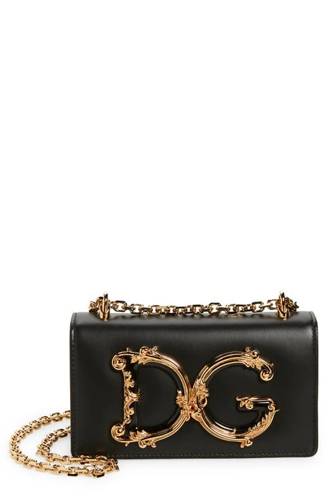 Dolce & Gabbana Girls Logo Leather Phone Crossbody Bag in Black at Nordstrom