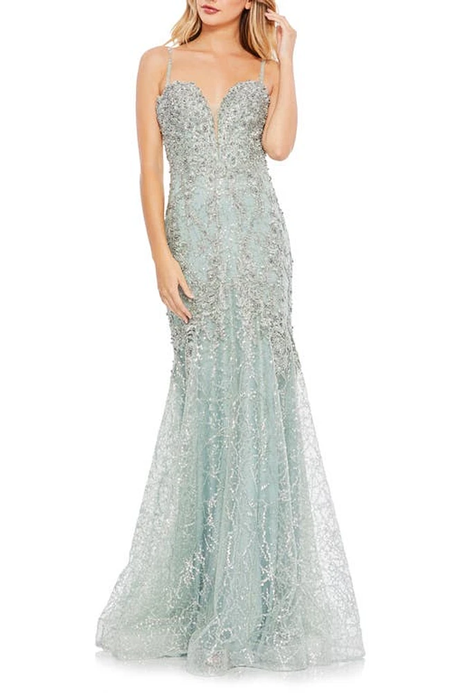 Mac Duggal Embellished Mesh Mermaid Gown Mint at Nordstrom,