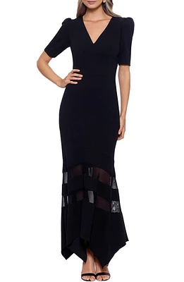 Xscape Evenings V-Neck Scuba Gown in Black at Nordstrom, Size 4