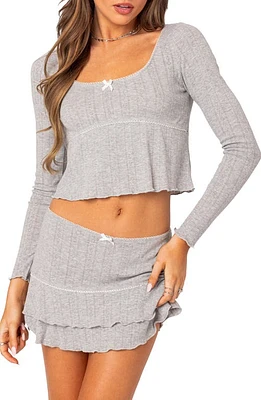 EDIKTED Fig Pointelle Crop Top Gray Melange at Nordstrom,