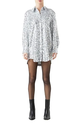 Grey Lab Sequin Long Sleeve Mini Shirtdress Silver at Nordstrom,