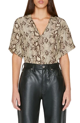 FRAME Snakeskin Print Silk Popover Blouse in Butter Multi at Nordstrom, Size X-Small