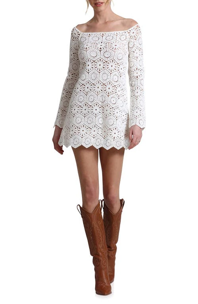 Avec Les Filles Off the Shoulder Long Sleeve Lace Minidress White at Nordstrom,