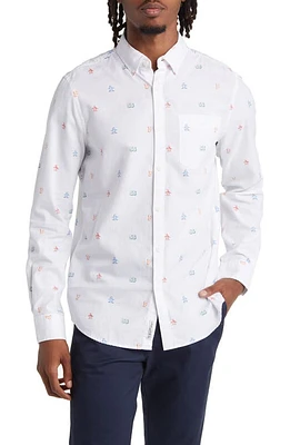 Original Penguin Mini Collegiate Print Slim Fit Oxford Button-Up Shirt Bright White at Nordstrom,