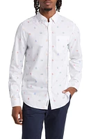 Original Penguin Mini Collegiate Print Slim Fit Oxford Button-Up Shirt Bright White at Nordstrom,