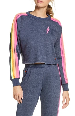 Aviator Nation Bolt Crop Sweatshirt Heather Navy Neon at Nordstrom,