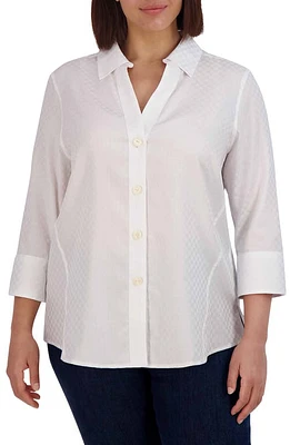 Foxcroft Paityn Check Jaquard Non-Iron Cotton Shirt White at Nordstrom,