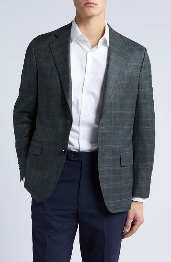 Peter Millar Tailored Fit Plaid Wool, Linen & Silk Blend Sport Coat Grey/Green Pliad at Nordstrom,