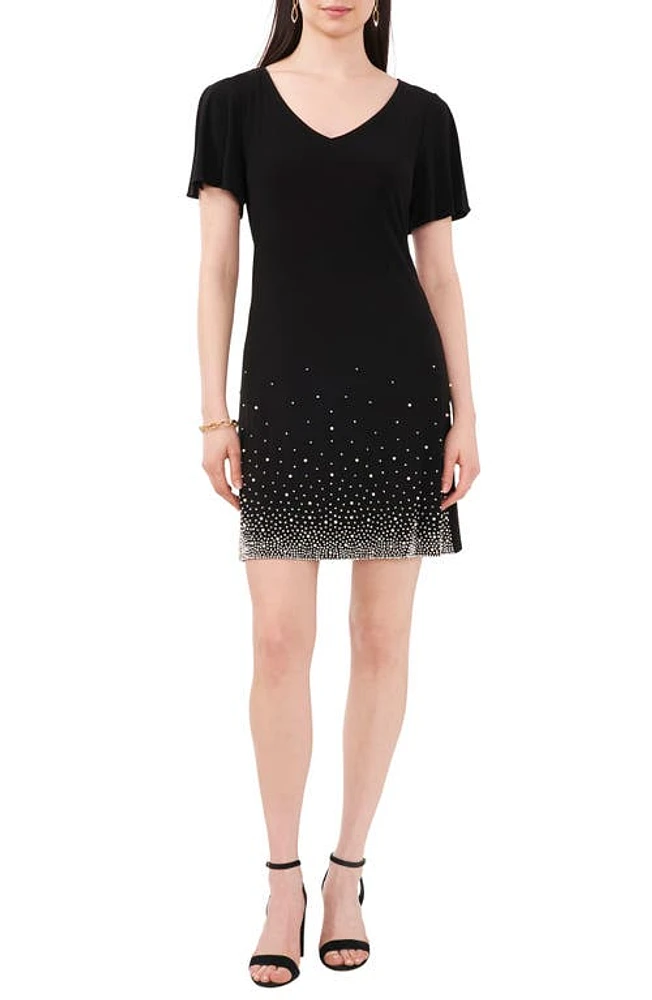 Chaus Faraj Imitation Pearl & Rhinestone Split Sleeve Dress Black 001 at Nordstrom,