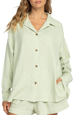 Roxy Morning Time High-Low Organic Cotton Shirt Laurel Green at Nordstrom,