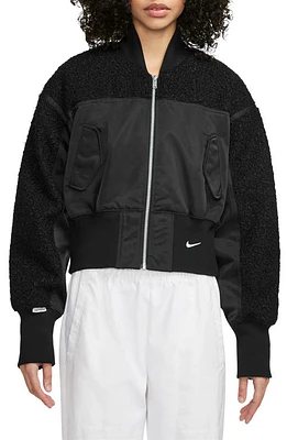 Nike Sportswear Collection High Pile Fleece Bomber Jacket Black/Guava Ice at Nordstrom, Regular