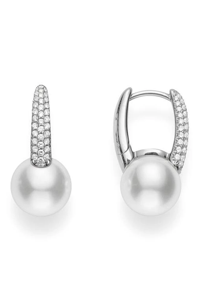 Mikimoto Akoya Cultured Pearl & Diamond Hoop Earrings in D0.26 Pl 18Kwg at Nordstrom